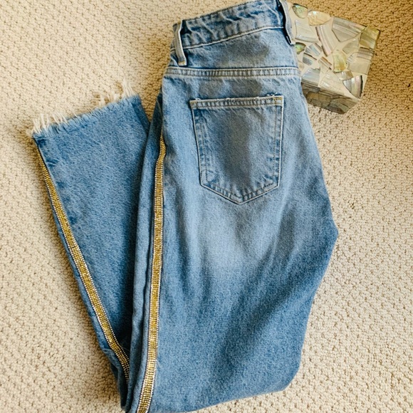 Zara mom fit gold beaded jeans. - Picture 2 of 6
